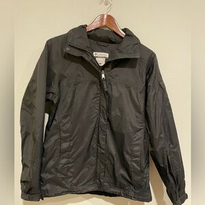 Women’s black hooded waterproof Columbia jacket. Size S